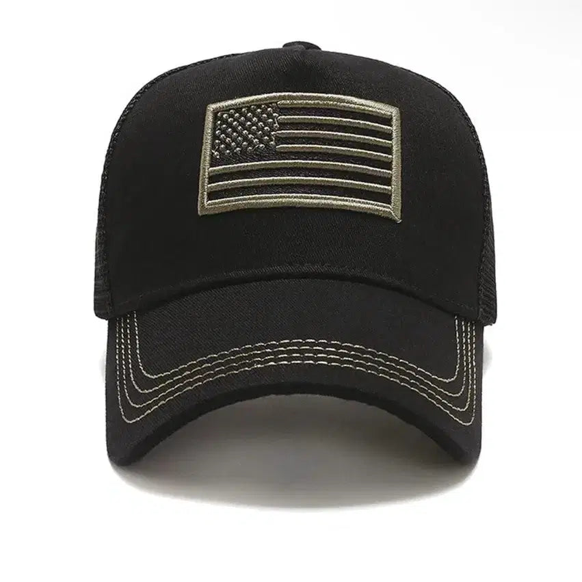 [BUNJANG] American Flag Patch Camo Trucker Cap / 미국 국기 패치 카모 트러커캡