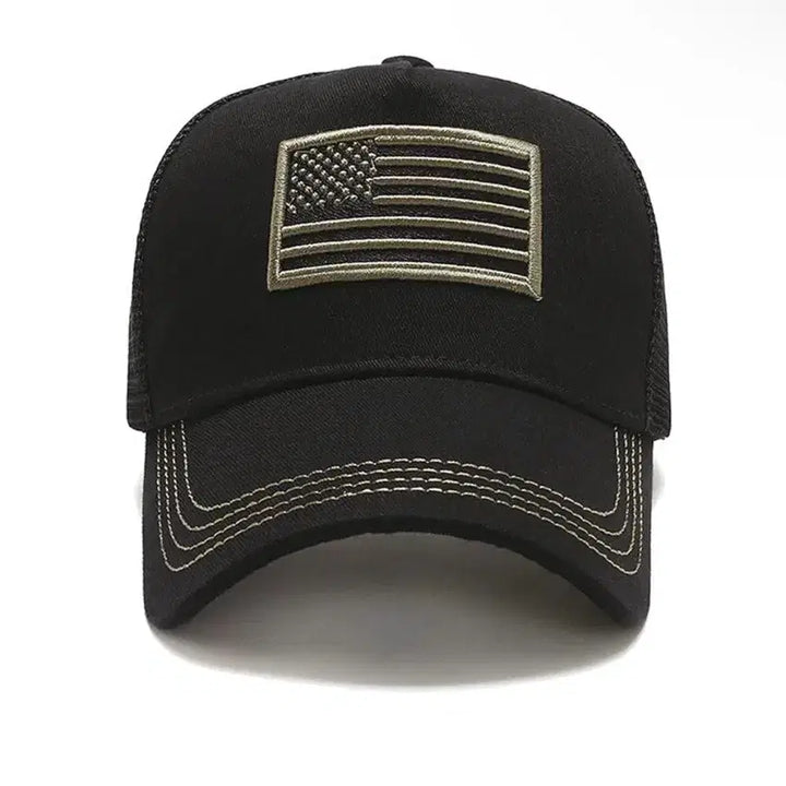 [BUNJANG] American Flag Patch Camo Trucker Cap / 미국 국기 패치 카모 트러커캡