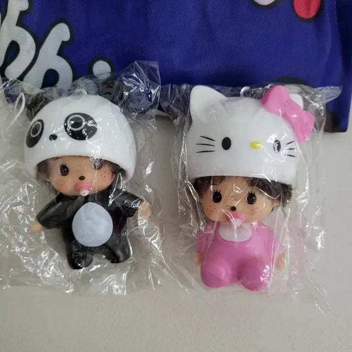 [BUNJANG] Monchhichi Hello Kitty &amp; Panda Handphone Charm Set / 몬치치 핸드폰고리 키링 인형 (헬로키티/팬더) + 장바구니
