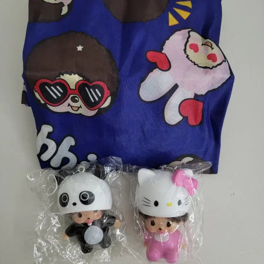 [BUNJANG] Monchhichi Hello Kitty &amp; Panda Handphone Charm Set / 몬치치 핸드폰고리 키링 인형 (헬로키티/팬더) + 장바구니