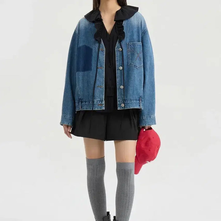 [SOLD OUT] (새상품) 럭키슈에뜨 V넥 오버사이즈 데님 자켓 38