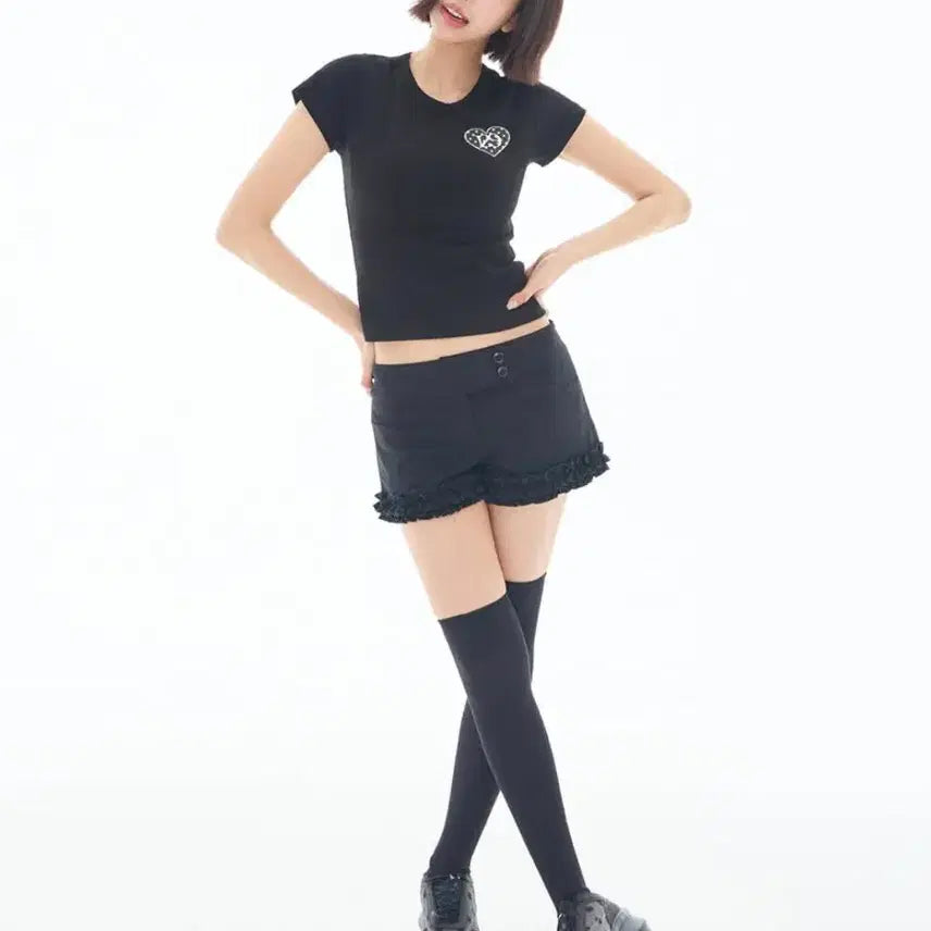 [SOLD OUT] (새상품)일리고 프릴 로우 버튼 쇼츠 블랙S