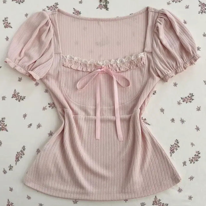 [SOLD OUT] 레이스 리본 핑크 블라우스 히메갸루 모리걸