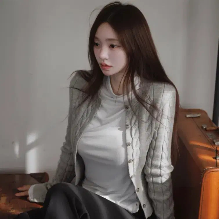 [SOLD OUT] 카인다미 케이블 슬림 니트가디건(보카시그레이)