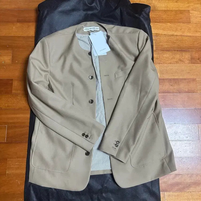 [BUNJANG] Afterpray Lux Collarless Blazer Beige / 애프터프레이 럭스 카라리스 블레이저 베이지