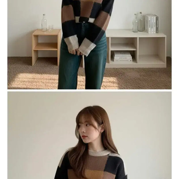 [BUNJANG] Color Block Knit Sweater / 배색패턴 니트