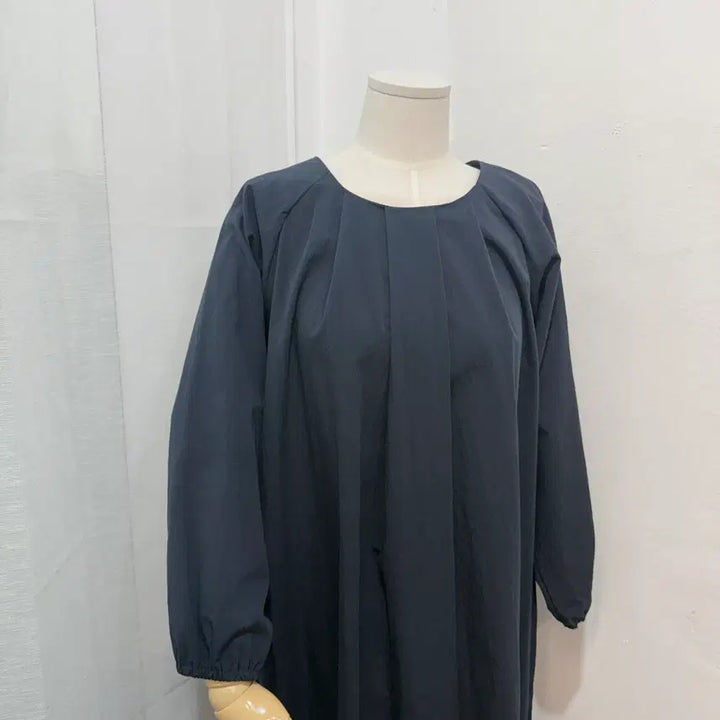 [BUNJANG] Navy Pin-tuck Nylon Long Dress / 핀턱 네이비 바스락 나일론  롱원피스 롱드레스 3582