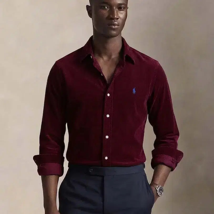 [BUNJANG] Polo Ralph Lauren Micro Corduroy Button-Down Shirt / 폴로 랄프로렌 버건디 마이크로 코듀로이 버튼다운 셔츠