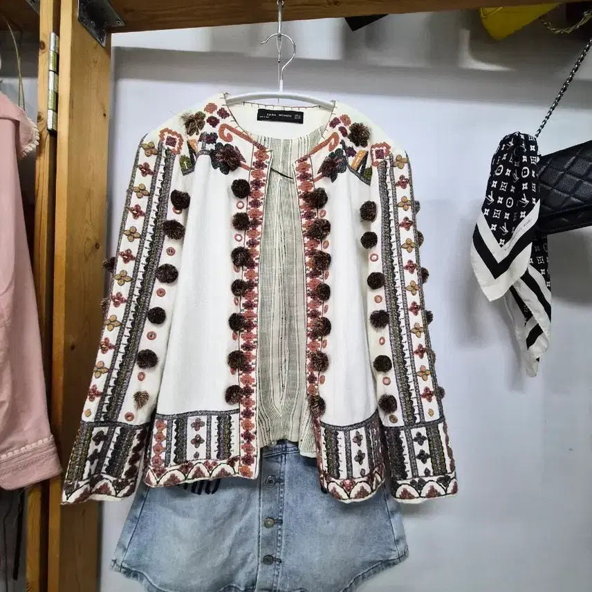 [BUNJANG] Zara Ethnic Embroidered Cotton Jacket / 자라 에스닉 자수 가디건 면자켓