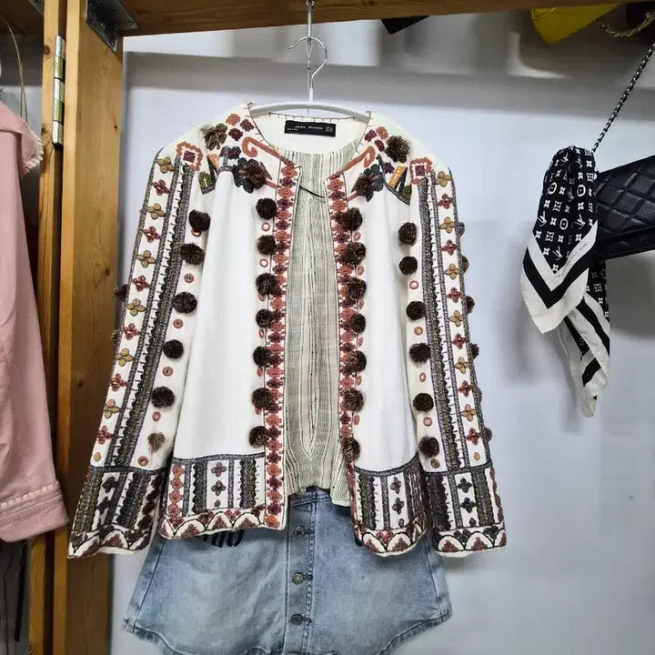 [BUNJANG] Zara Ethnic Embroidered Cotton Jacket / 자라 에스닉 자수 가디건 면자켓