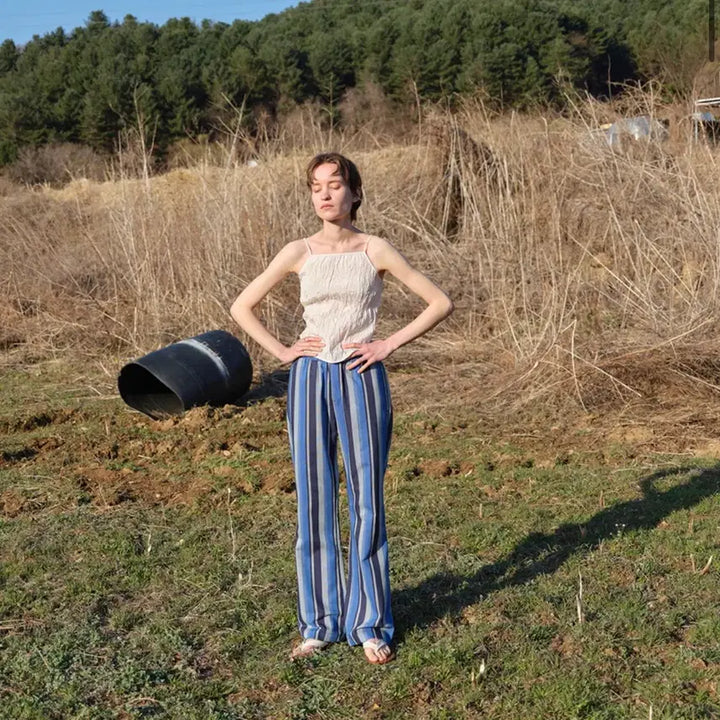[BUNJANG] Enzo Blues Striped Bunting Bootcut Pants / 엔조 블루스 스트라이프 밴딩 부츠컷 팬츠 (Blue)