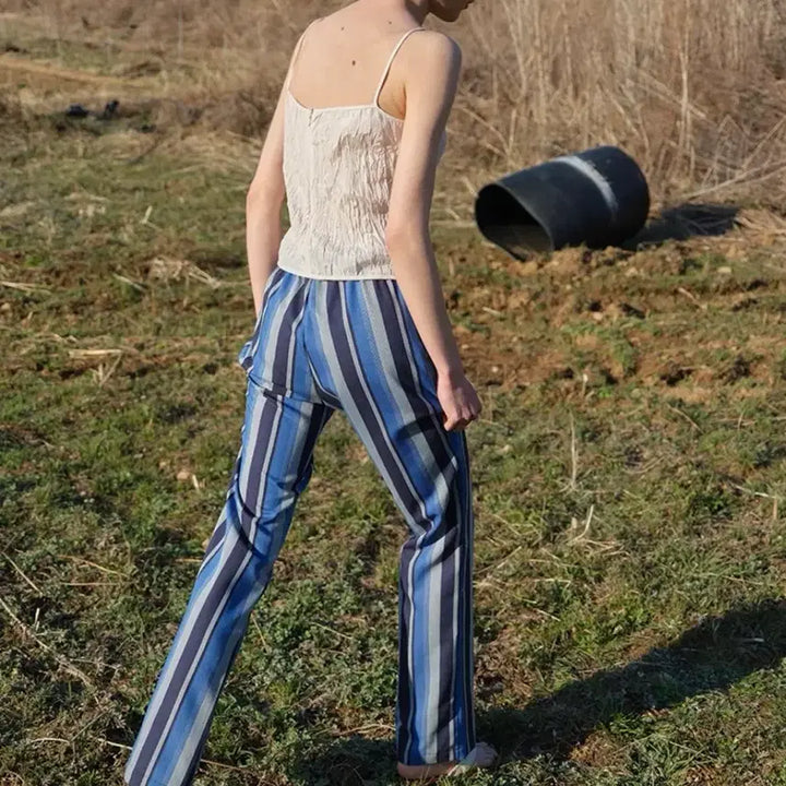 [BUNJANG] Enzo Blues Striped Bunting Bootcut Pants / 엔조 블루스 스트라이프 밴딩 부츠컷 팬츠 (Blue)