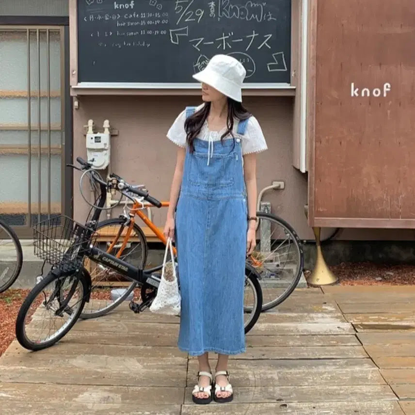 [SOLD OUT] 데님 롱 원피스 멜빵 청원피스
