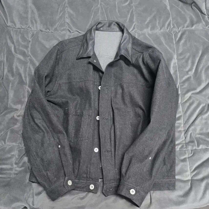 [BUNJANG] Polytelu 24ss Leather Collar Trucker Jacket / 폴리테루 24ss 레더카라 트러커