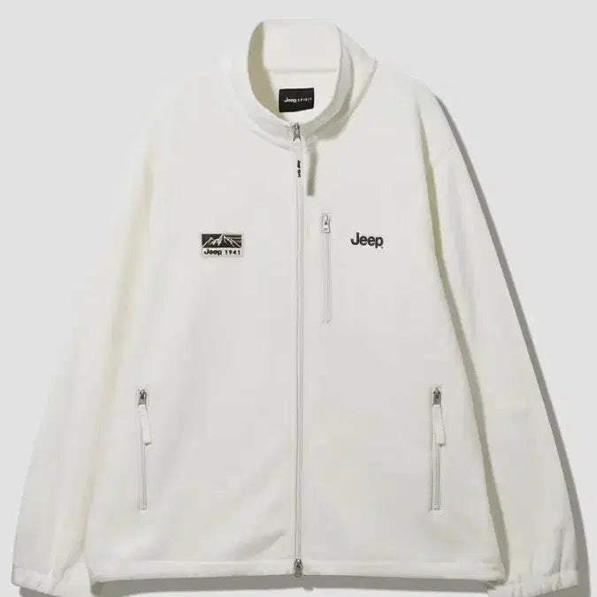 [BUNJANG] Jeep White Fleece Zip-Up Jacket / Jeep 지프 화이트 후리스 집업