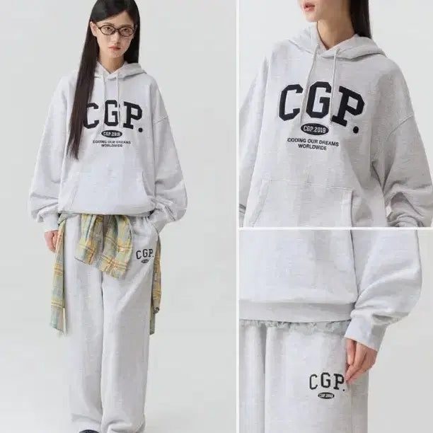 [BUNJANG] Code Graphy CGP Arch Logo Training Set Up Hoodie Pants Light Grey XS / 코드그라피 CGP 아치 로고 트레이닝 셋업 후드 팬츠 라이트그레이 xs
