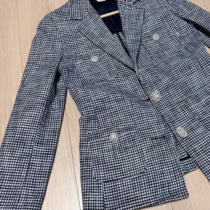 [BUNJANG] DeWL Houndstooth Check Blazer Jacket / 듀엘 하운드투스 체크 자켓 55 블랙블레이저정장금장단추버튼오피스룩출근룩
