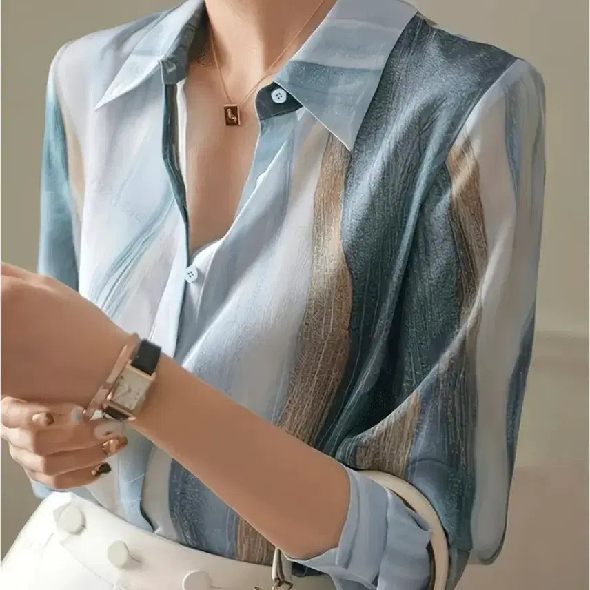 [BUNJANG] Patterned Silk Blouse Shirt / [새옷.포장]패턴 블라우스 셔츠