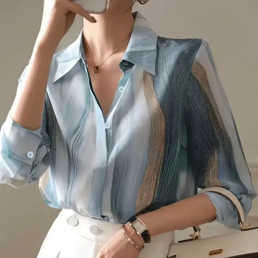 [BUNJANG] Patterned Silk Blouse Shirt / [새옷.포장]패턴 블라우스 셔츠