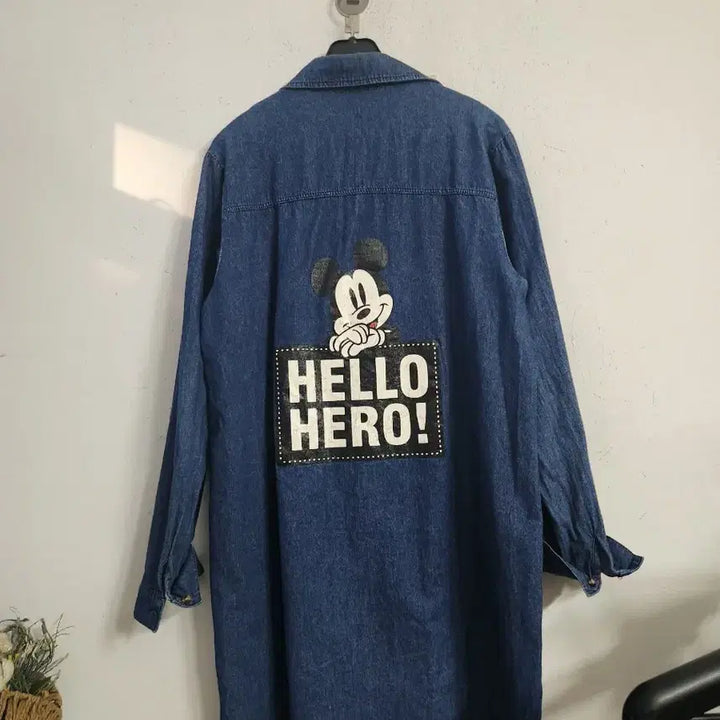 [BUNJANG] Hello Hero Mickey Mouse Denim Long Shirt / 미키마우스 데님 롱 셔츠 HELLO HERO