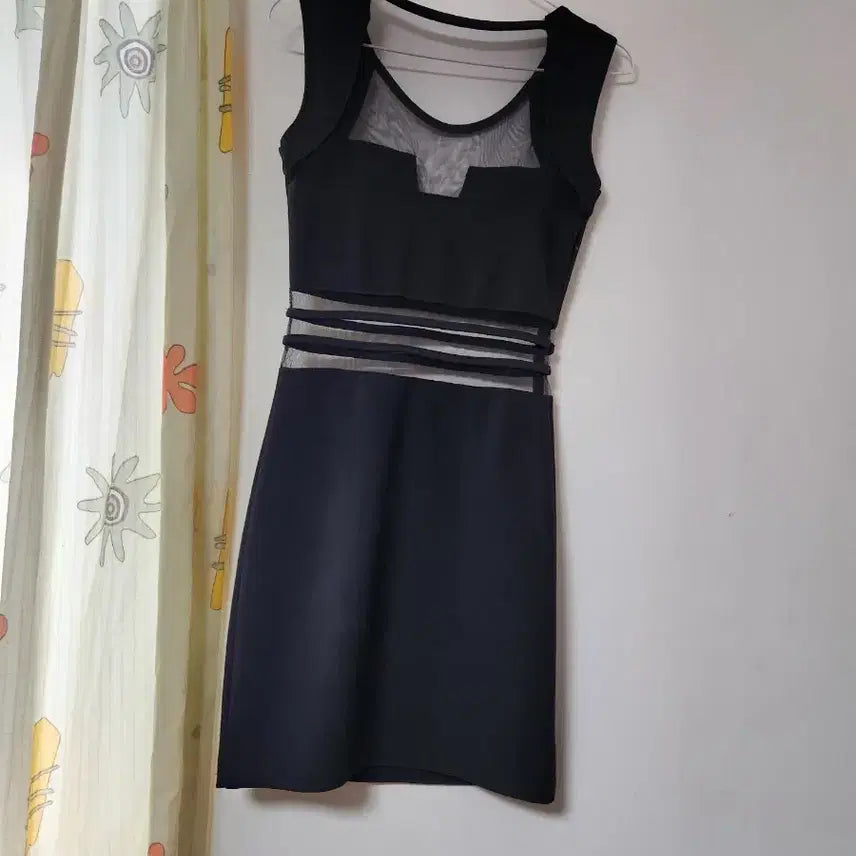 [BUNJANG] Black See-Through Mini Dress XS / 블랙 시스루 배색 미니 원피스 XS