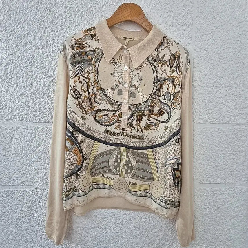 [BUNJANG] Hermes Patterned Silk Knit Top / 에르메스 패턴 실크 배색 니트