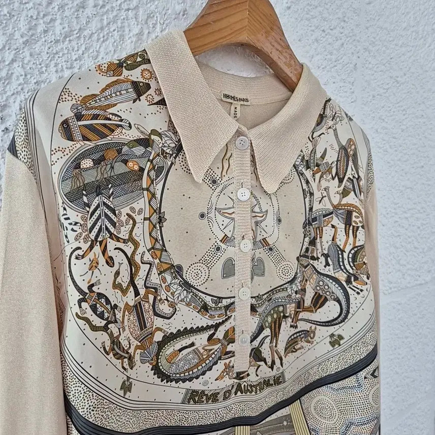 [BUNJANG] Hermes Patterned Silk Knit Top / 에르메스 패턴 실크 배색 니트