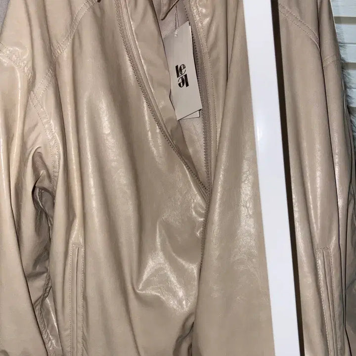 [BUNJANG] Fox Leather High Neck Jacket (Ecru) / 폭스 레더 하이넥 자켓(에크루)