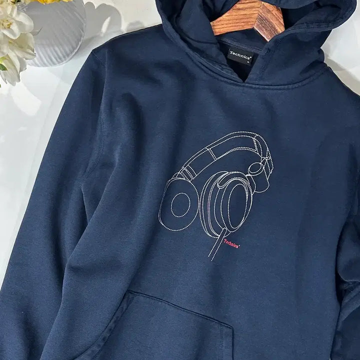 [BUNJANG] Technics DJ Turntable Navy Hooded T-Shirt / 테크닉스 DJ 턴테이블 후드티 티셔츠 정품 네이비