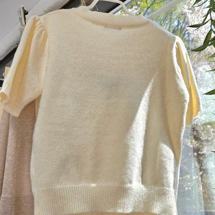 [BUNJANG] Ivory Flower Short Sleeve Knit Top / 아이보리 플라워 반팔 니트(55)