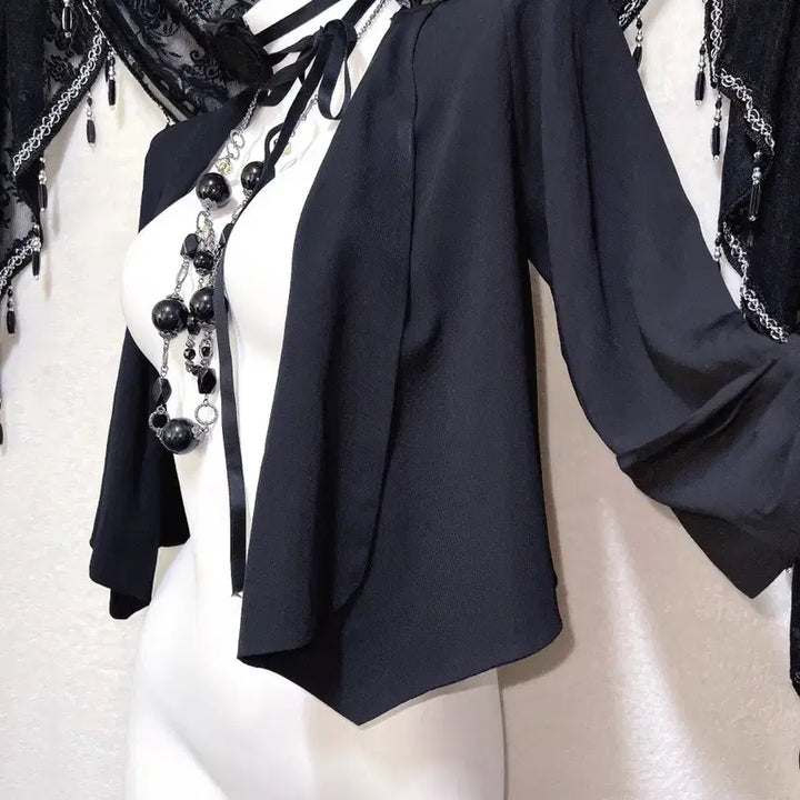 [BUNJANG] Romantic Gothic Black Lace Bolero Shiffon Jacket / 로맨틱고딕 고스 엔틱 블랙 레이스 볼레로 가디건 쉬폰자켓 핀터 페어리