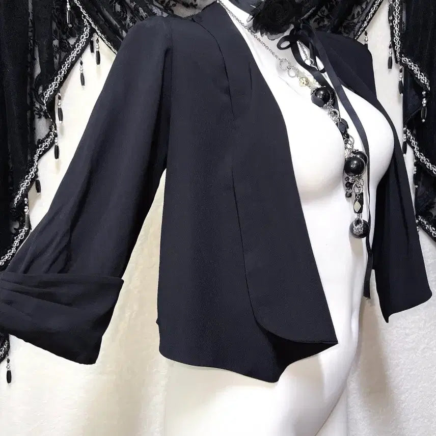 [BUNJANG] Romantic Gothic Black Lace Bolero Shiffon Jacket / 로맨틱고딕 고스 엔틱 블랙 레이스 볼레로 가디건 쉬폰자켓 핀터 페어리