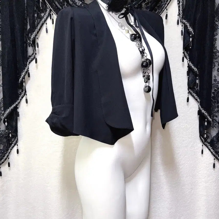 [BUNJANG] Romantic Gothic Black Lace Bolero Shiffon Jacket / 로맨틱고딕 고스 엔틱 블랙 레이스 볼레로 가디건 쉬폰자켓 핀터 페어리