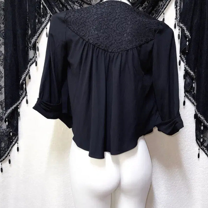[BUNJANG] Romantic Gothic Black Lace Bolero Shiffon Jacket / 로맨틱고딕 고스 엔틱 블랙 레이스 볼레로 가디건 쉬폰자켓 핀터 페어리