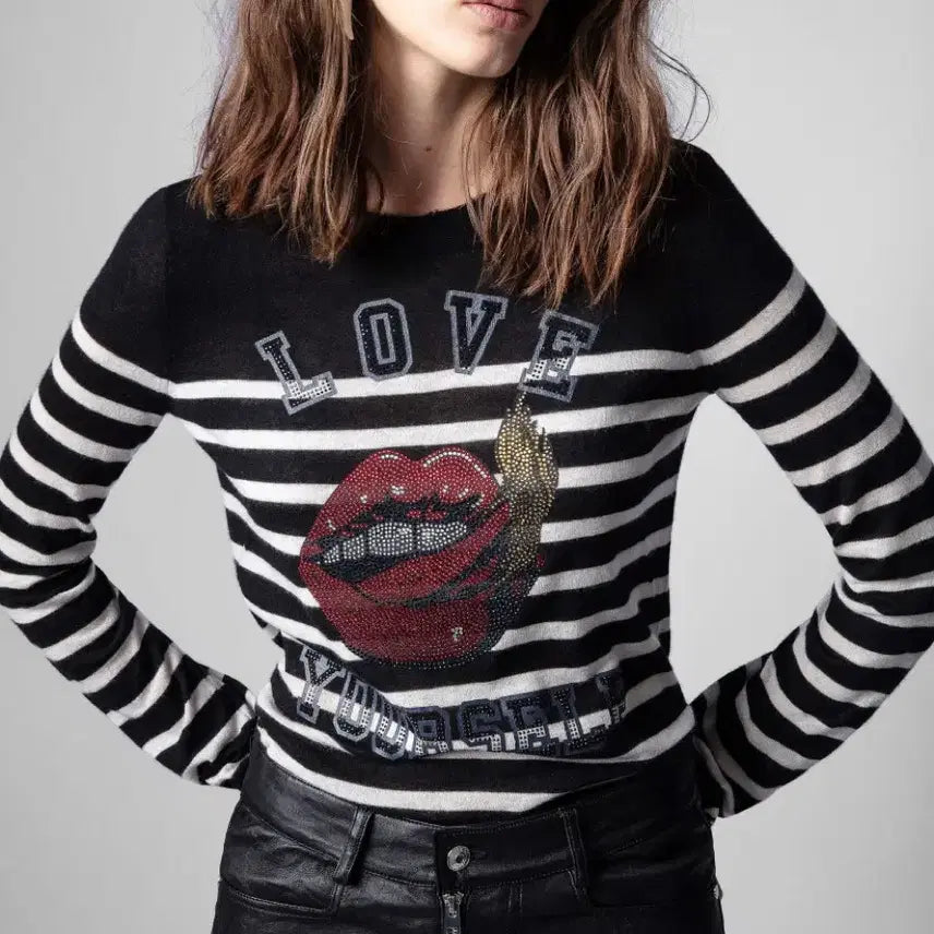 [BUNJANG] Zadig &amp; Voltaire Cashmere Striped Sweater / 쟈딕앤볼테르 소스 캐시미어 스트라이프 스웨터