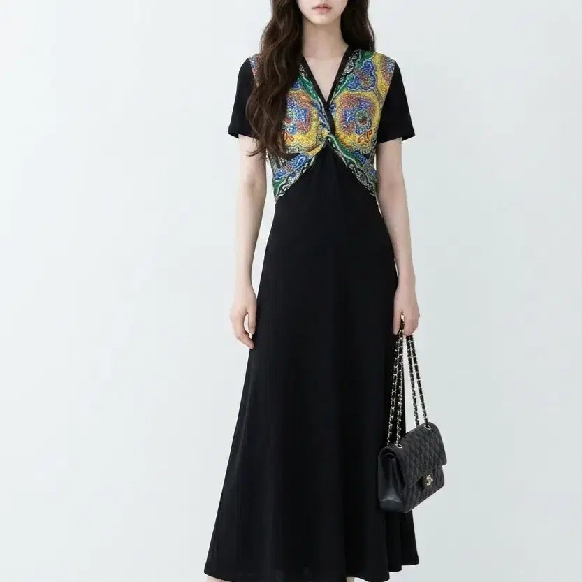 [SOLD OUT] 산드로 페이즐리 블랙 롱 원피스