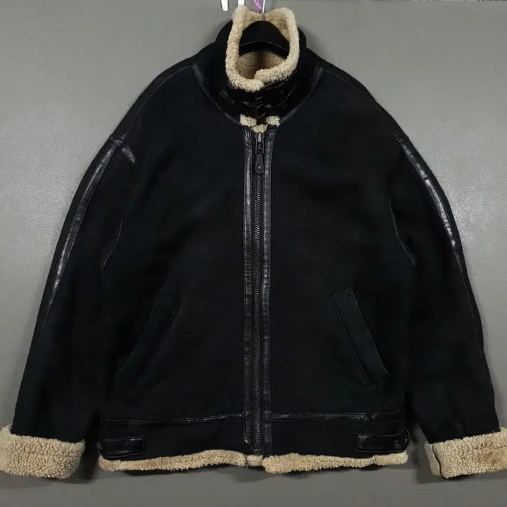 [BUNJANG] JK MEMBERS Vintage Suede Shearling B-3 Leather Jacket Black / JK MEMBERS 빈티지 스웨이드 시어링 B-3 무스탕 레더 자켓 블랙