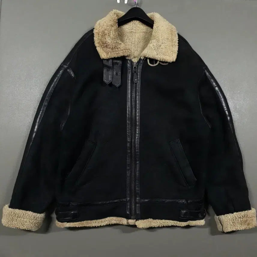 [BUNJANG] JK MEMBERS Vintage Suede Shearling B-3 Leather Jacket Black / JK MEMBERS 빈티지 스웨이드 시어링 B-3 무스탕 레더 자켓 블랙