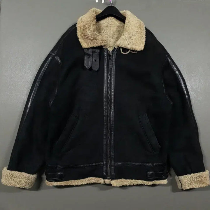 [BUNJANG] JK MEMBERS Vintage Suede Shearling B-3 Leather Jacket Black / JK MEMBERS 빈티지 스웨이드 시어링 B-3 무스탕 레더 자켓 블랙