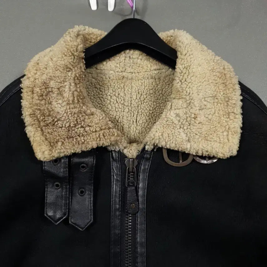 [BUNJANG] JK MEMBERS Vintage Suede Shearling B-3 Leather Jacket Black / JK MEMBERS 빈티지 스웨이드 시어링 B-3 무스탕 레더 자켓 블랙