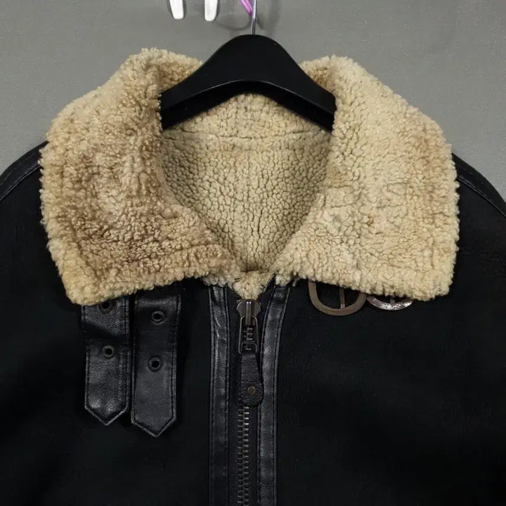[BUNJANG] JK MEMBERS Vintage Suede Shearling B-3 Leather Jacket Black / JK MEMBERS 빈티지 스웨이드 시어링 B-3 무스탕 레더 자켓 블랙