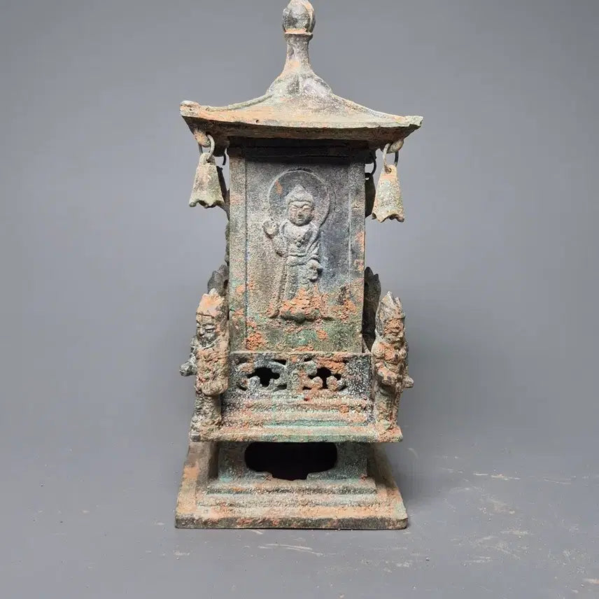 [BUNJANG] Bronze Four-Direction Buddha Pagoda-Style Reliquary / 청동제 사방불 누각식 사리함 출토품 골동품 고미술품 수집품 불교