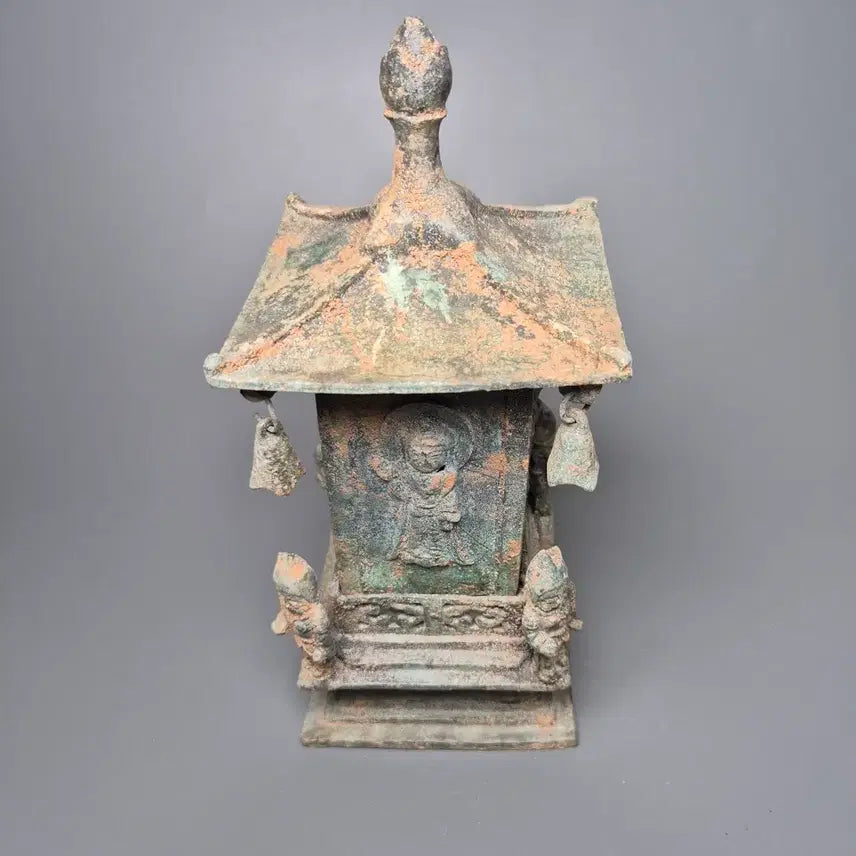 [BUNJANG] Bronze Four-Direction Buddha Pagoda-Style Reliquary / 청동제 사방불 누각식 사리함 출토품 골동품 고미술품 수집품 불교
