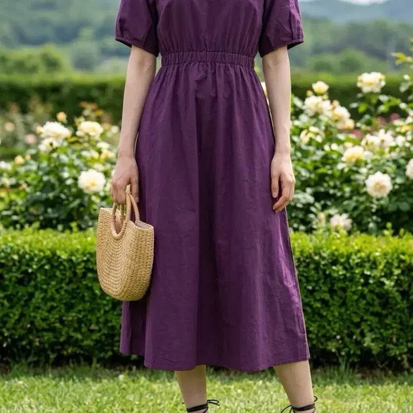 [BUNJANG] Linen Purple Long Dress / 새상품:) 린넨 퍼플 반팔 롱 원피스