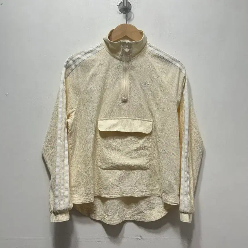 [BUNJANG] Adidas 3-Stripes Half-Neck Pullover Ivory S / 아디다스 3선 하프넥 풀오버 아이보리 S