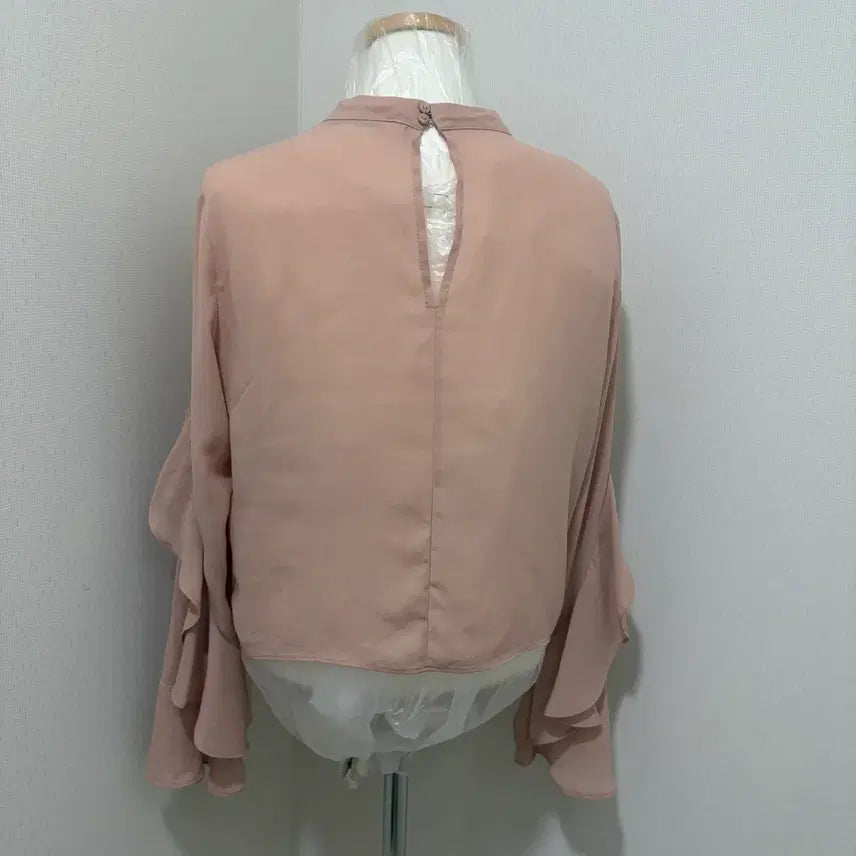 [BUNJANG] Frill Sleeve Blouse - Pink Beige / 프릴 소매 블라우스 핑크 베이지