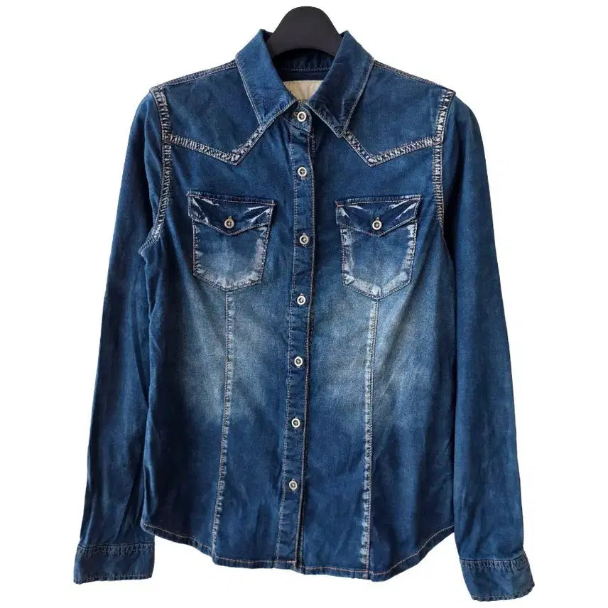[BUNJANG] Denim Shirt Blouse / 44-55)나염 데님 셔츠 남방