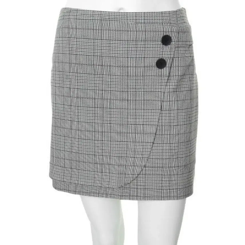 [BUNJANG] CLOVIS Check Button Wrap Skirt / CLOVIS 클라비스 체크 버튼 랩 스커트