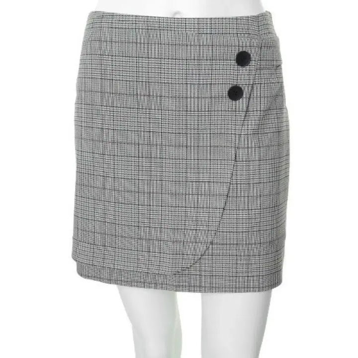 [BUNJANG] CLOVIS Check Button Wrap Skirt / CLOVIS 클라비스 체크 버튼 랩 스커트