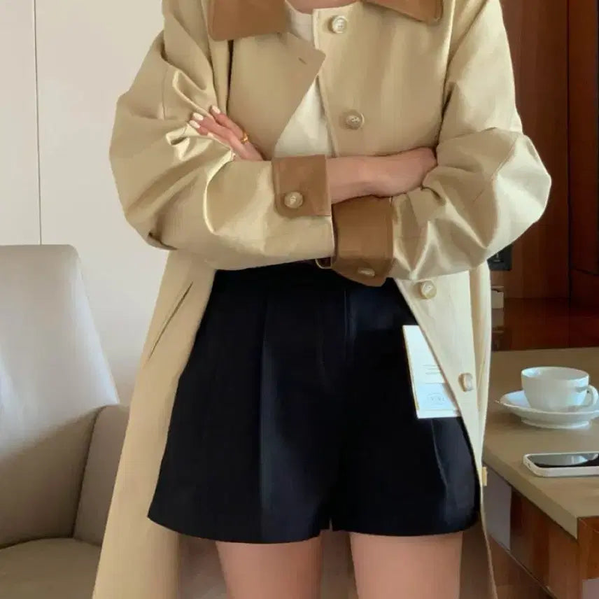[SOLD OUT] 슬로우비 배색트렌치 코트 하프코트